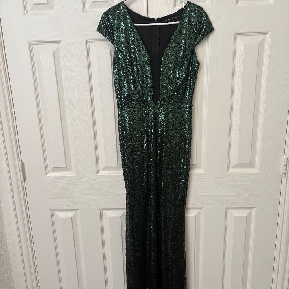 Symphony Forest Green Sequin Gown Size S (4–6) Floor Length Foemail